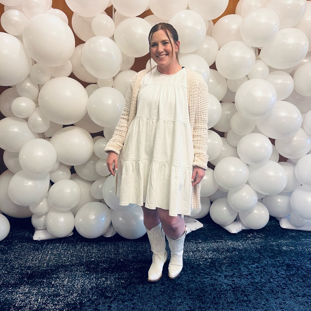 White knee length dress